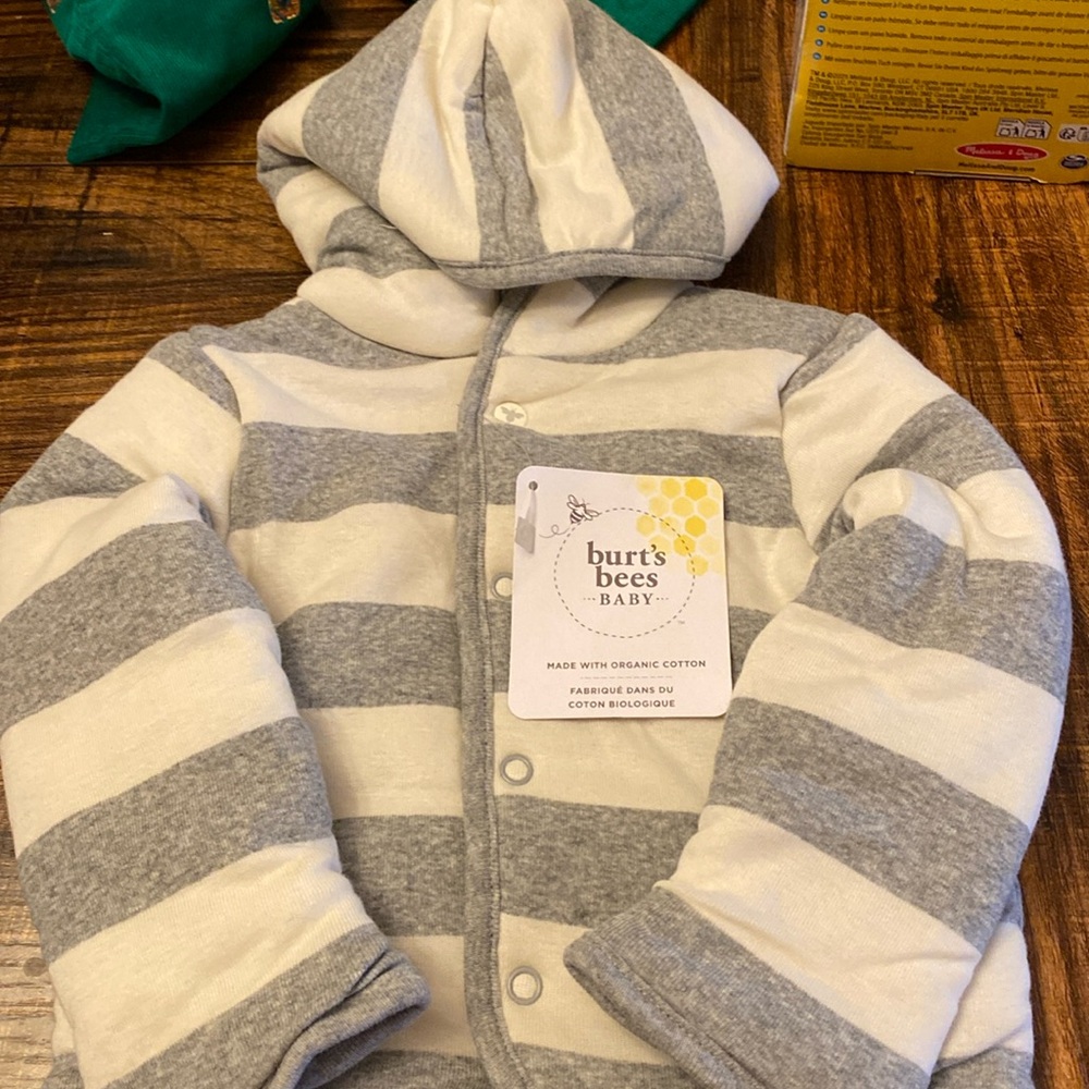 Burt’s Bees Baby Grey Striped Button Up Jacket- 6-9M